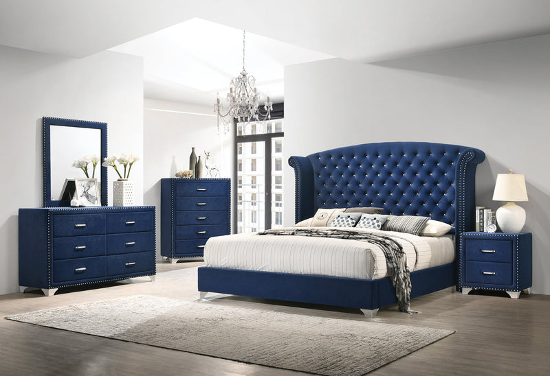 Melody Pacific Blue Velvet Upholstered Bedroom Nigthstand