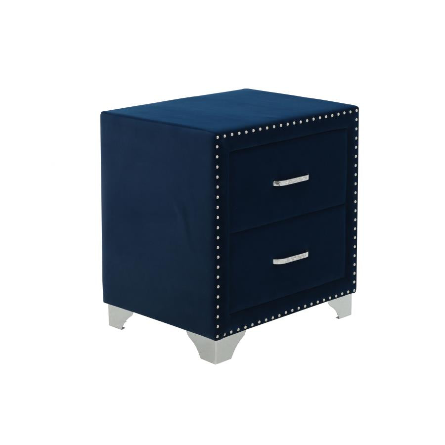 Melody Pacific Blue Velvet Upholstered Bedroom Nigthstand