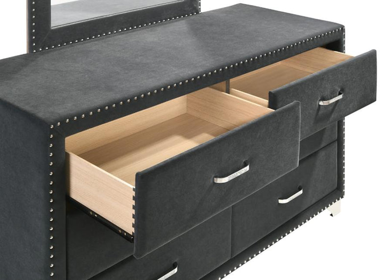 Melody 6-drawer Upholstered Dresser & Mirror Grey