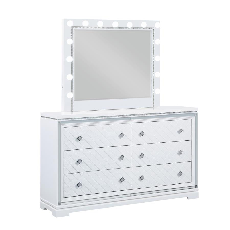 white dresser drawers with mirror Eleanor Rectangular 6-drawer Dresser White