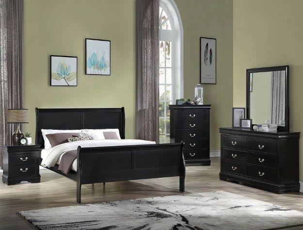 Louis Philip Black Bedroom Dresser&Mirror