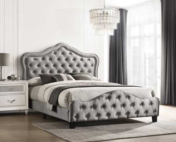 Bella Upholstered Tufted Panel Bed Grey Queen