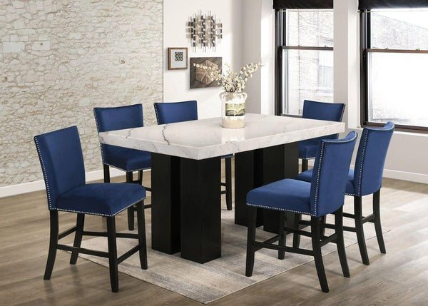 Finley Blue Genuine Marble 7-Piece Dining Set