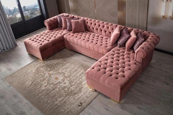 Lauren Pink Velvet Double Chaise Sectional