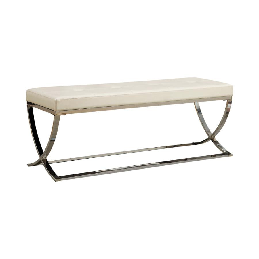 Bench with Metal Base White and Chrome