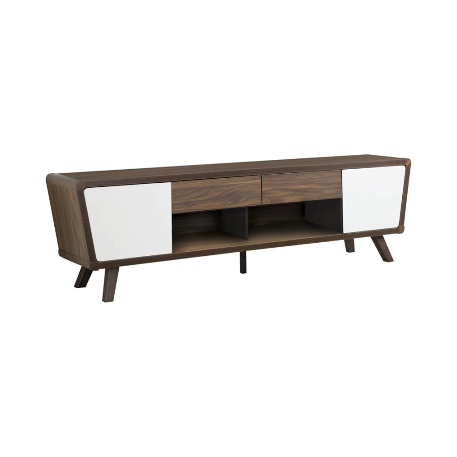 Walnut/Glossy White Entertainment Center TV Stand