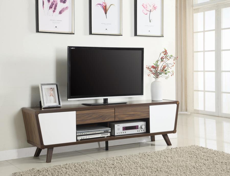 Walnut/Glossy White Entertainment Center TV Stand