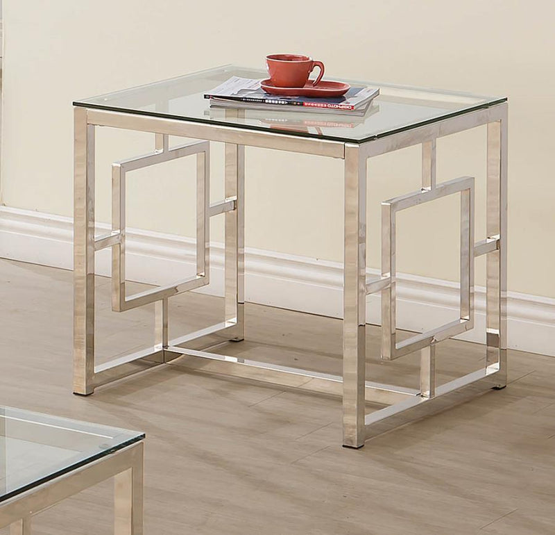 Merced Square Tempered Glass Top End Table Nickel