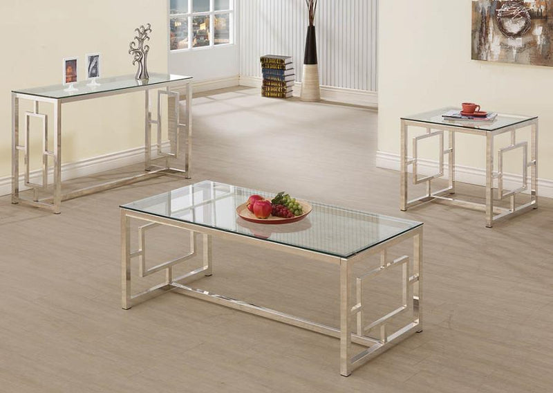 Merced Rectangle Glass Top Sofa Table Nickel Occasional Table Set
