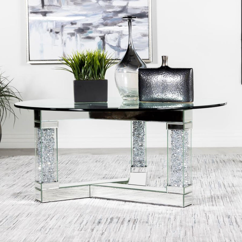 Octave Square Post Legs Round Coffee Table Mirror