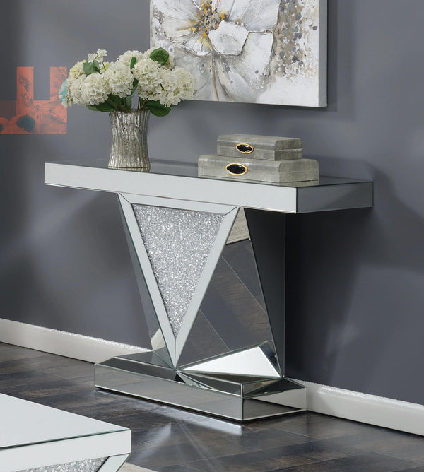 Crushed Glass Triangle Mirrored Console Sofa Table