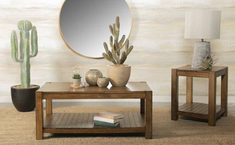 Rectangular Coffee Table with Lower Shelf Rustic Brown