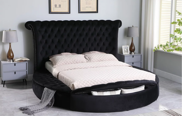 Lux Black Velvet Round Storage Platform Bed