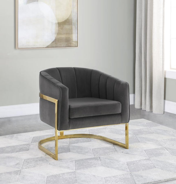 Tufted Barrel Accent Chair Dark Grey and Gold