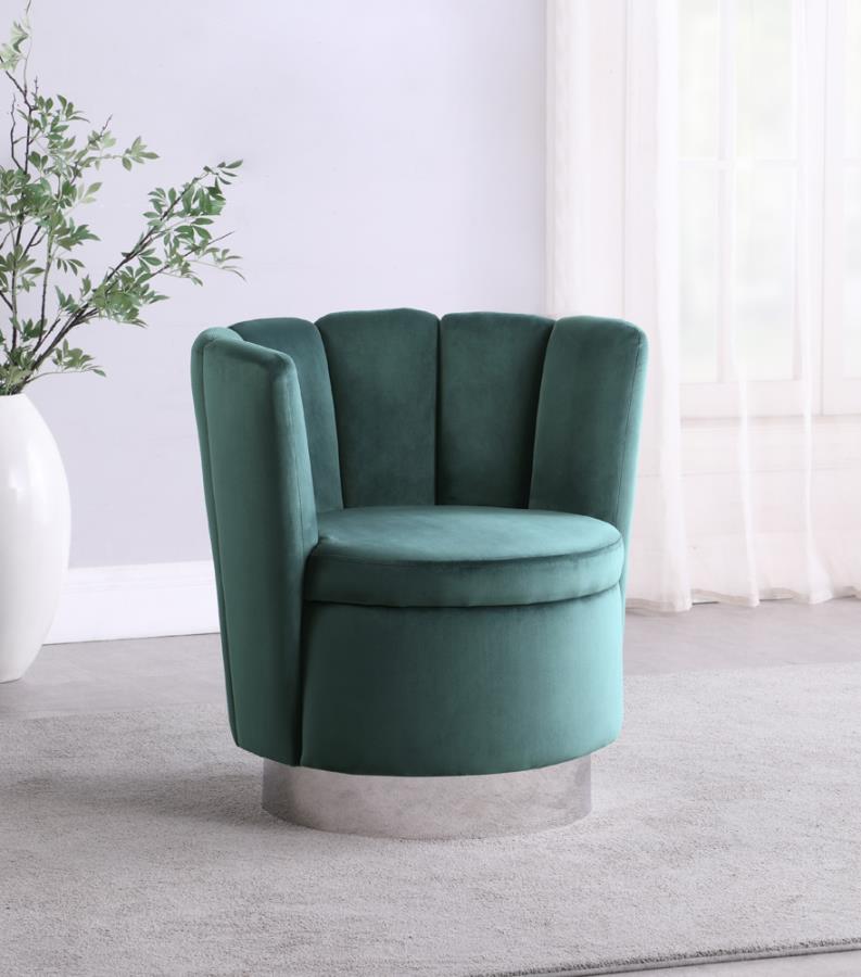 Channeled Tufted Swivel Chair Dark Teal and Chrome
