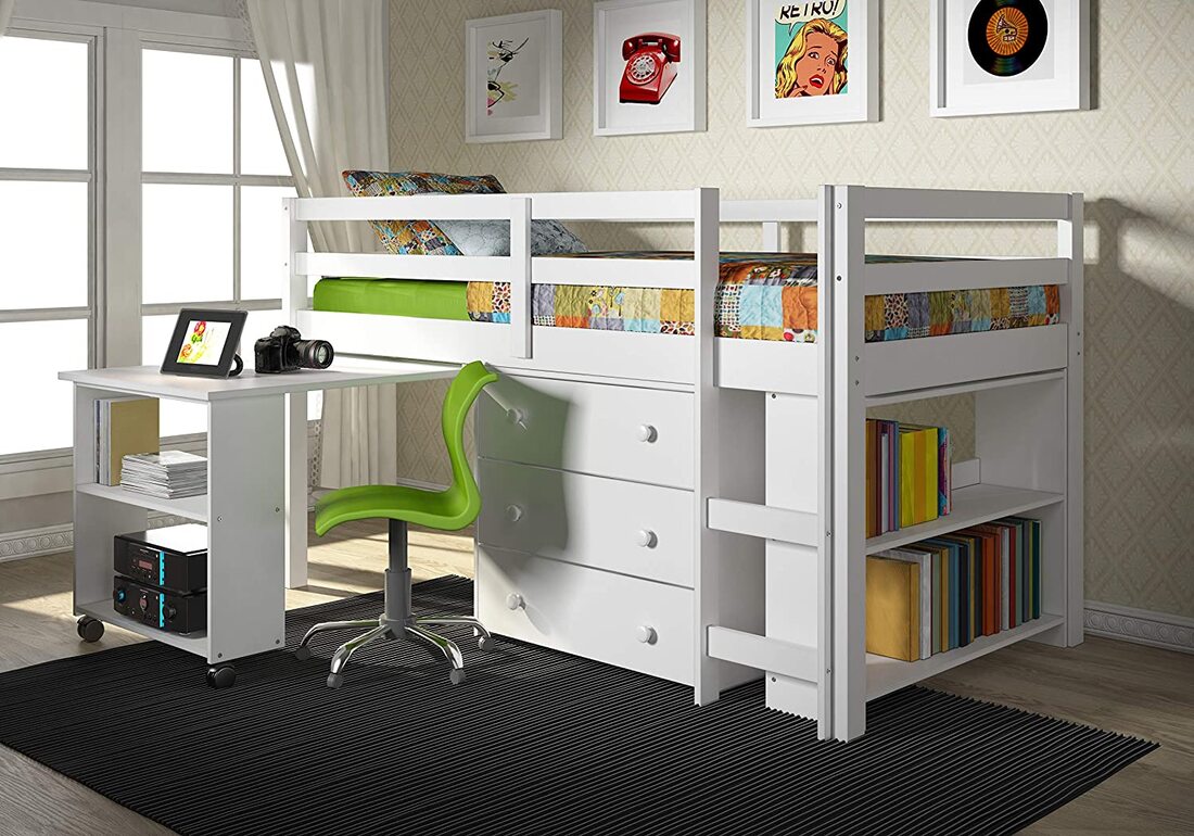 White Twin Loft Bed