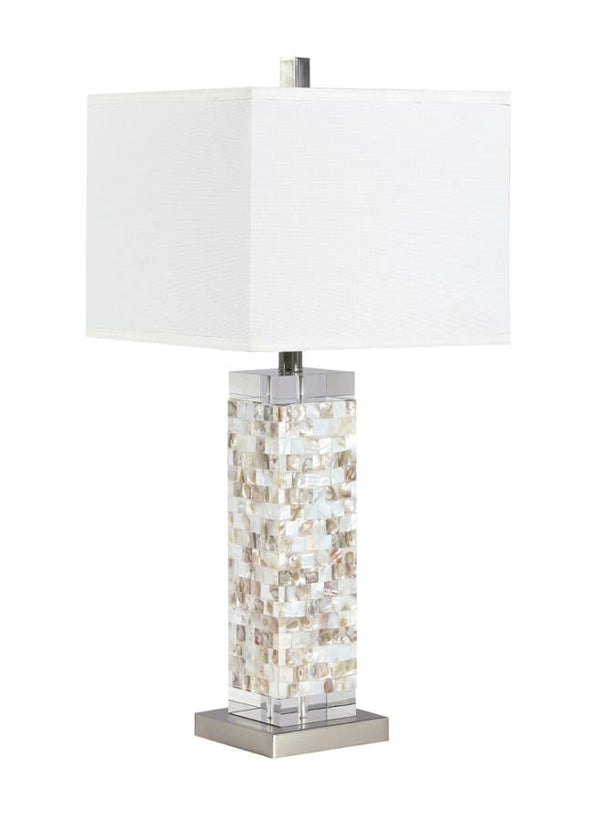 Square Shade Table Lamp with Crystal Base White and Silver