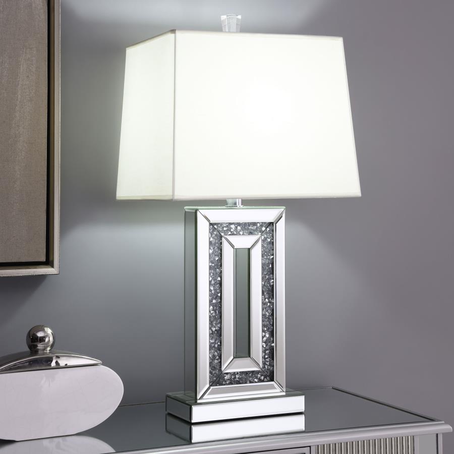 Table Lamp with Square Shade White and Mirror