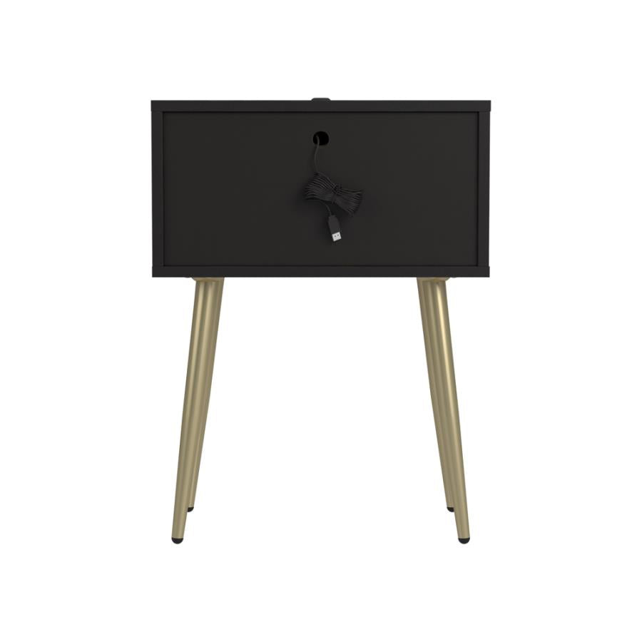 Rectangle Accent Table with USB Port Cappuccino and Matte Brass