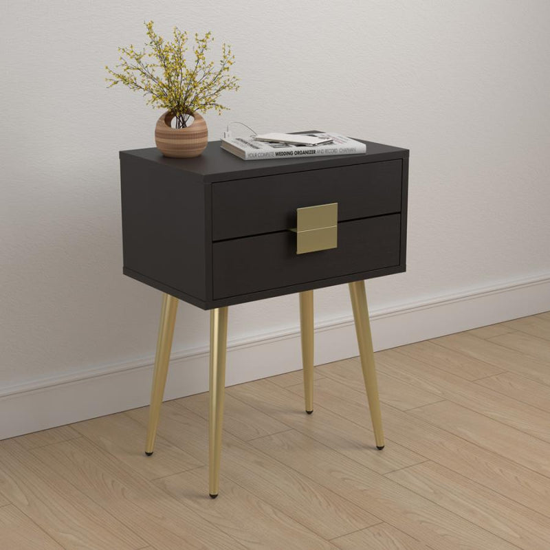 Rectangle Accent Table with USB Port Cappuccino and Matte Brass