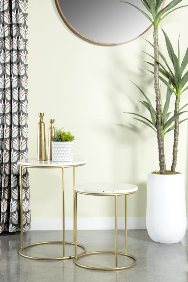 White Marble & Gold 2-Piece Nesting Table Set
