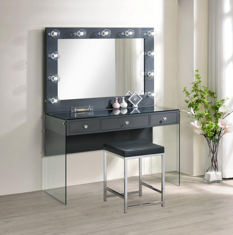 3-drawer Vanity Desk with Lighting Mirror Grey High Gloss
