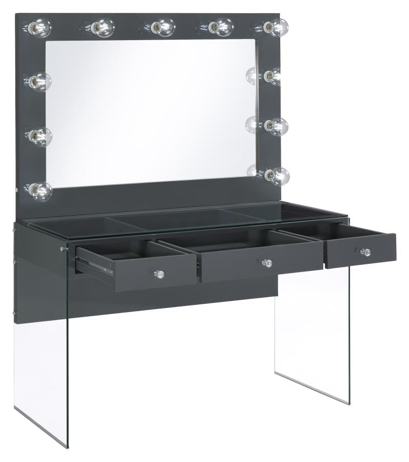 3-drawer Vanity Desk with Lighting Mirror Grey High Gloss