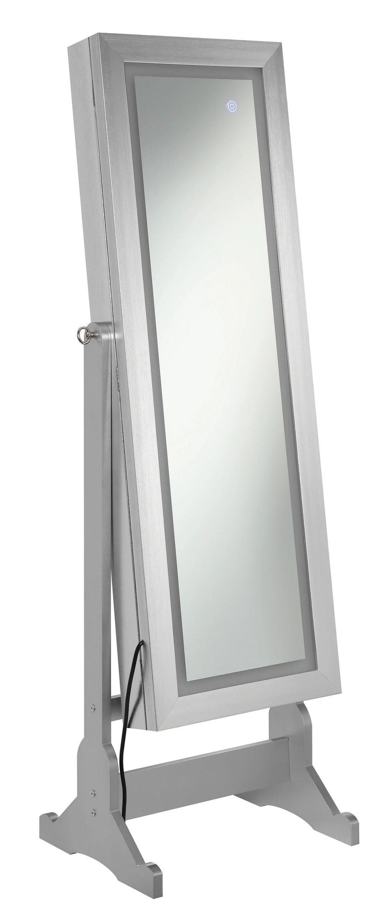 Silver LED Jewelry Storage Standing Mirror Armoire
