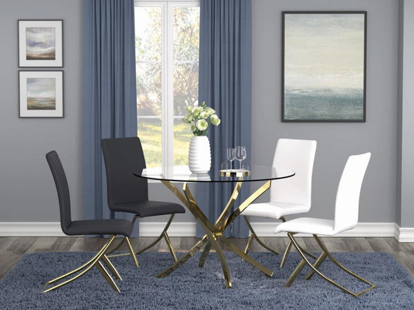 Chanel Collection Round Dining Set Brass and Clear With 4 Chairs