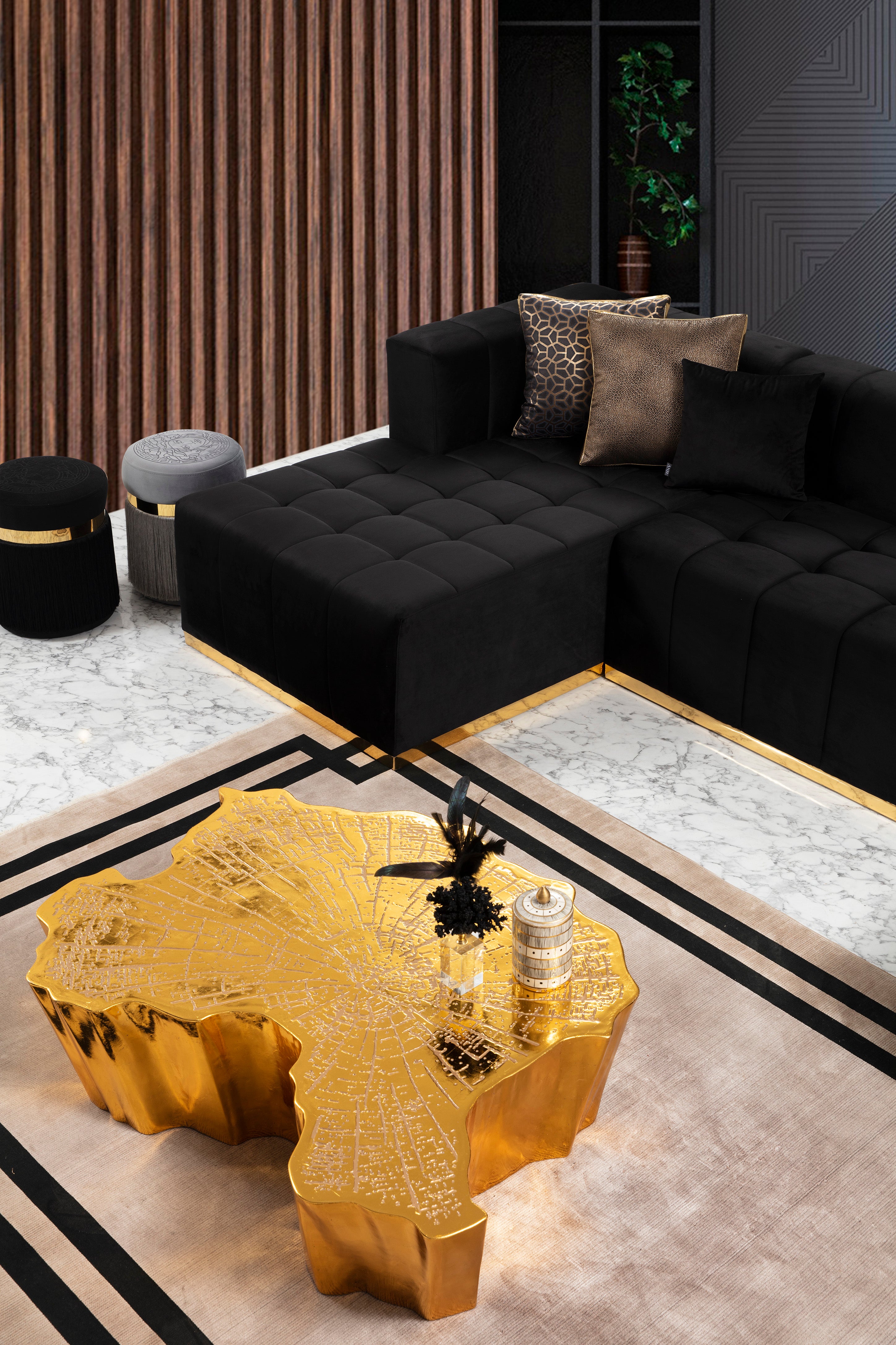 Elisha Black Velvet Sectional