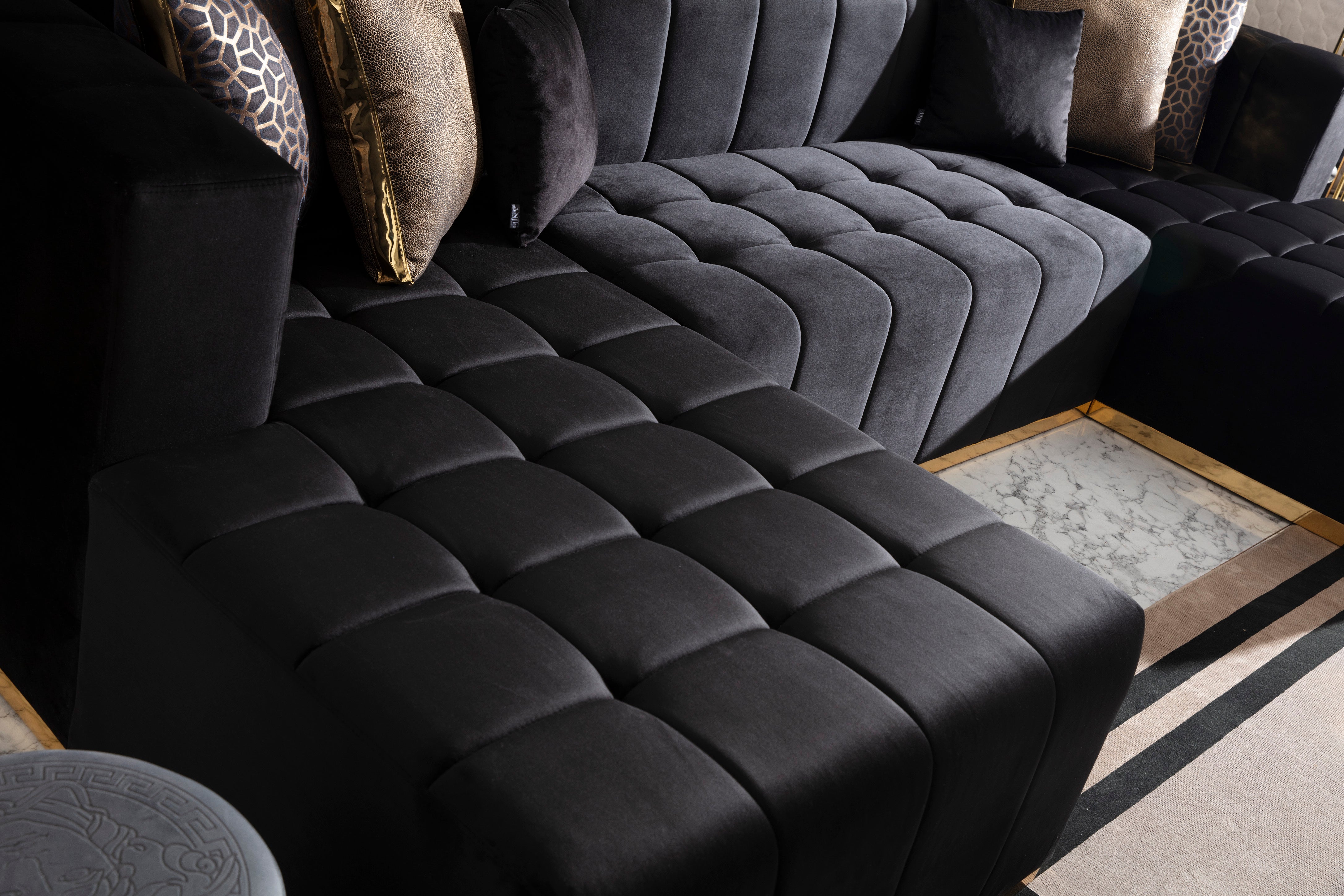 Elisha Black Velvet Sectional