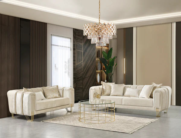 Santana Ivory Velvet Sofa & Loveseat