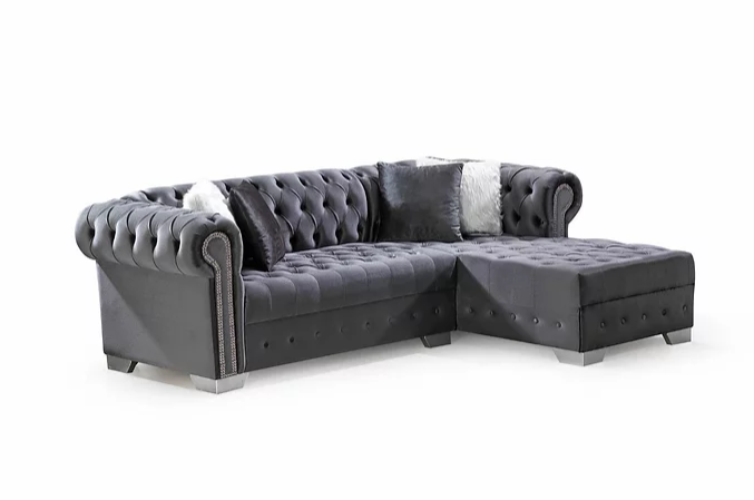 Yaz Gray Tufted Velvet Sectional