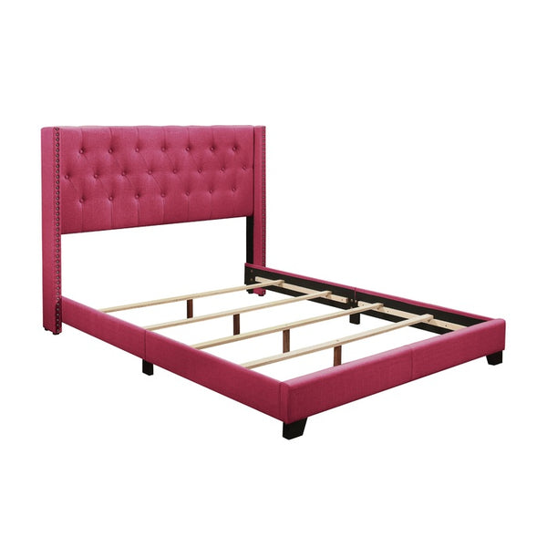 QUEEN BED W/PINK FABRIC