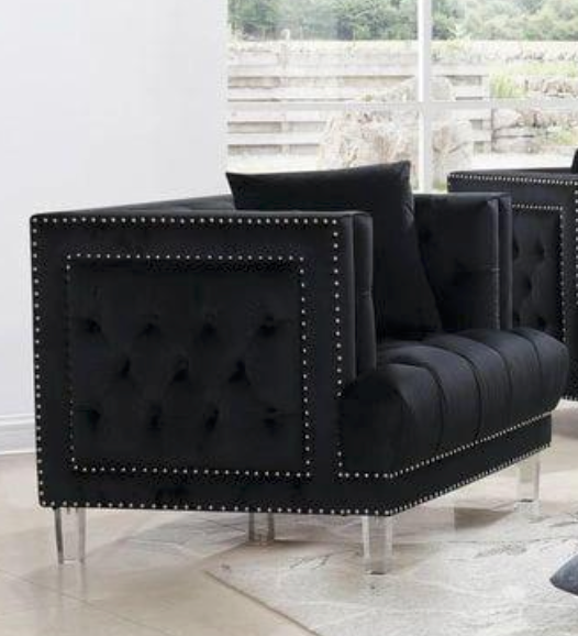 Lucas Black Velvet 3-Piece Living Room Set