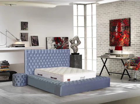Aria Velvet Gray Queen Storage Platform Bed