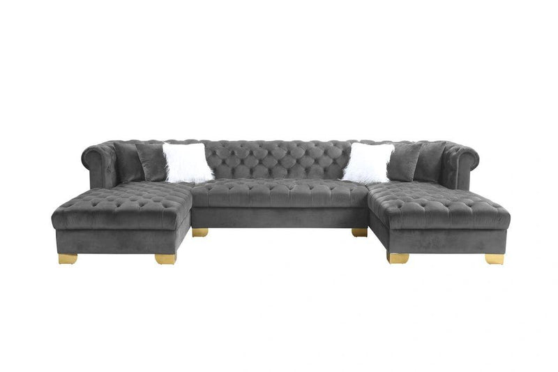 Ariana Gray Velvet Tufted Double Chaise Sectional