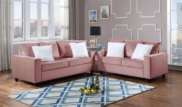 Cinderella Pink Velvet Sofa & Loveseat Set