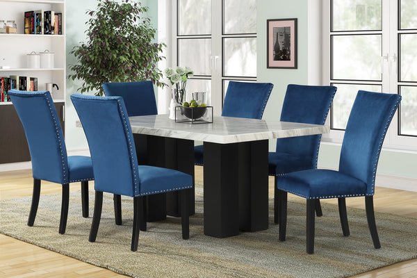 Blue Table Height Dining Set+ 6 Chair Set