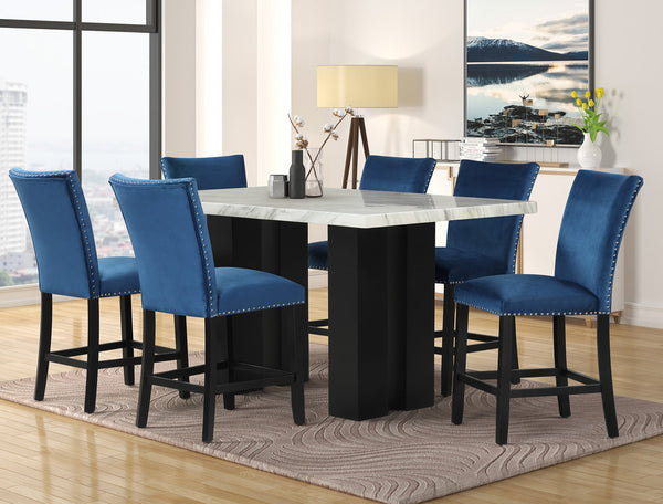 7PC Blue Table Height Dining Set