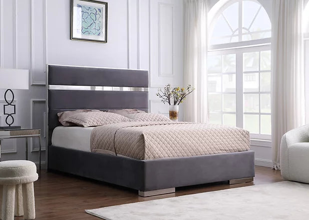 Cartier Grey Velvet Platform Bed