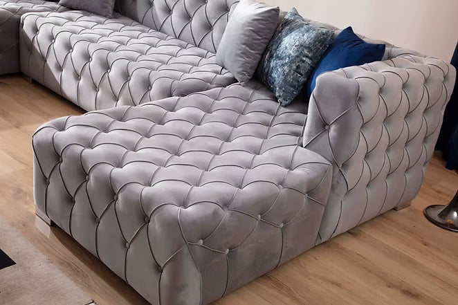 Tesla Grey Tufted Velvet Double Chaise Sectional