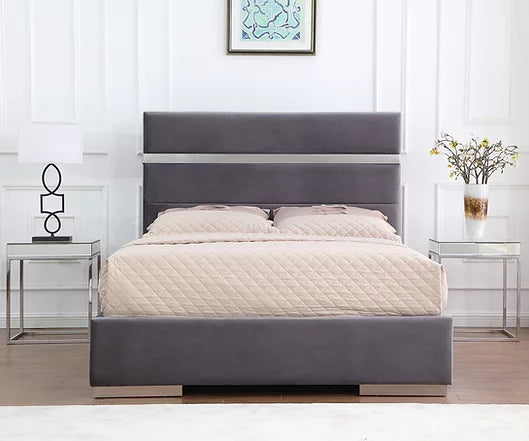 Cartier Grey Velvet Platform Bed