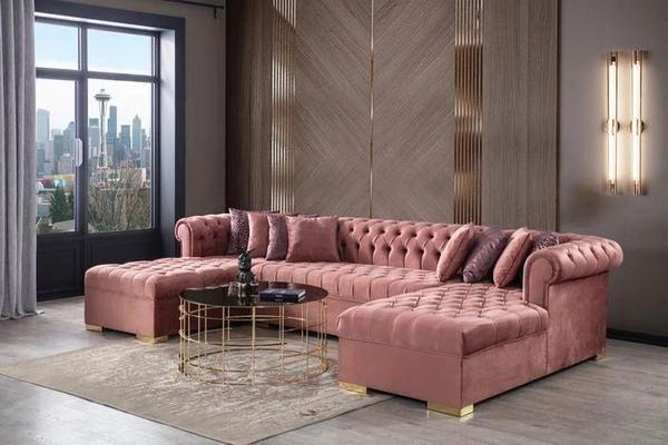 Lauren Pink Velvet Double Chaise Sectional