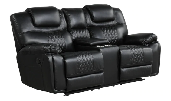 Galveston Black Vegan Leather 3-Piece Reclining Set