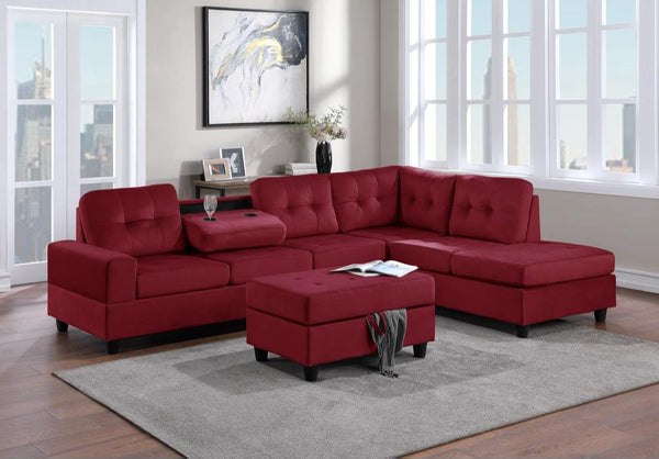 24Heights Red Velvet Sectional & Storage Ottoman