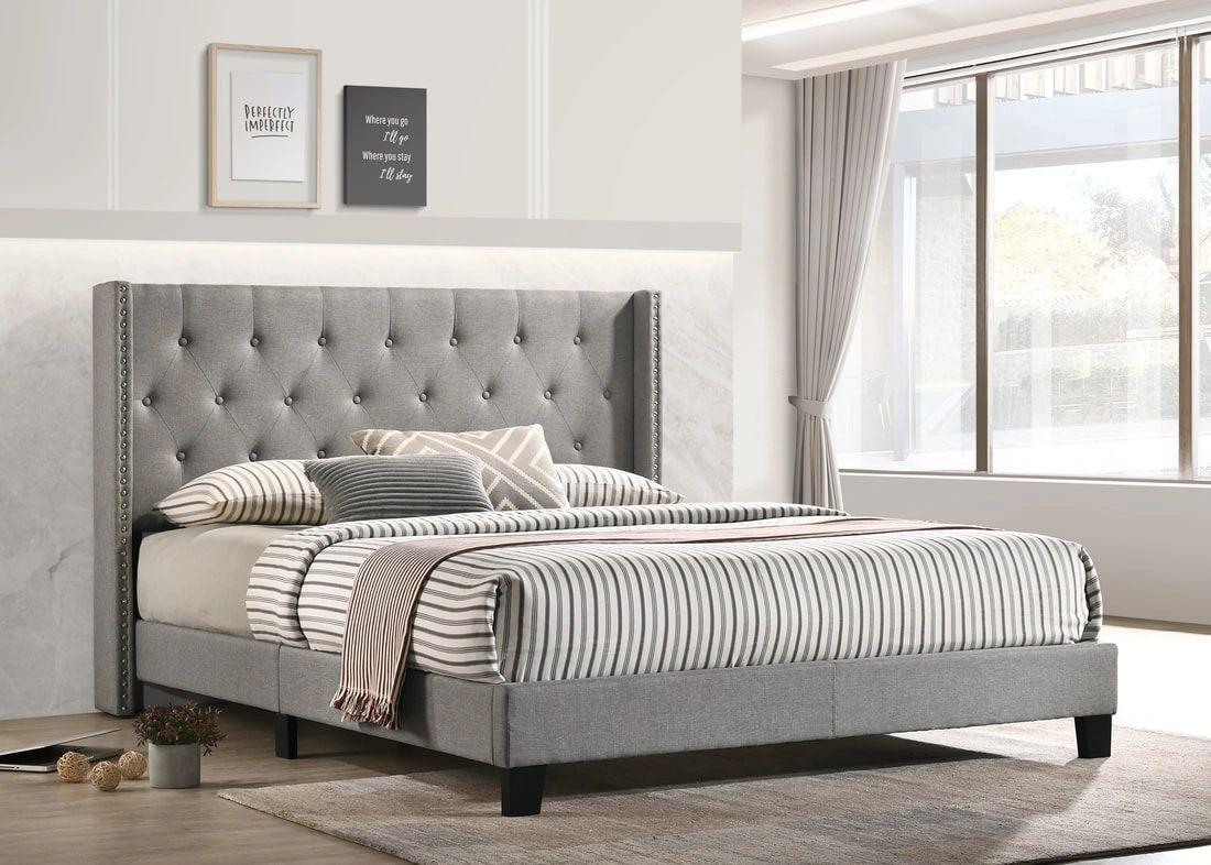 Smoke Grey Linen Platform Bed