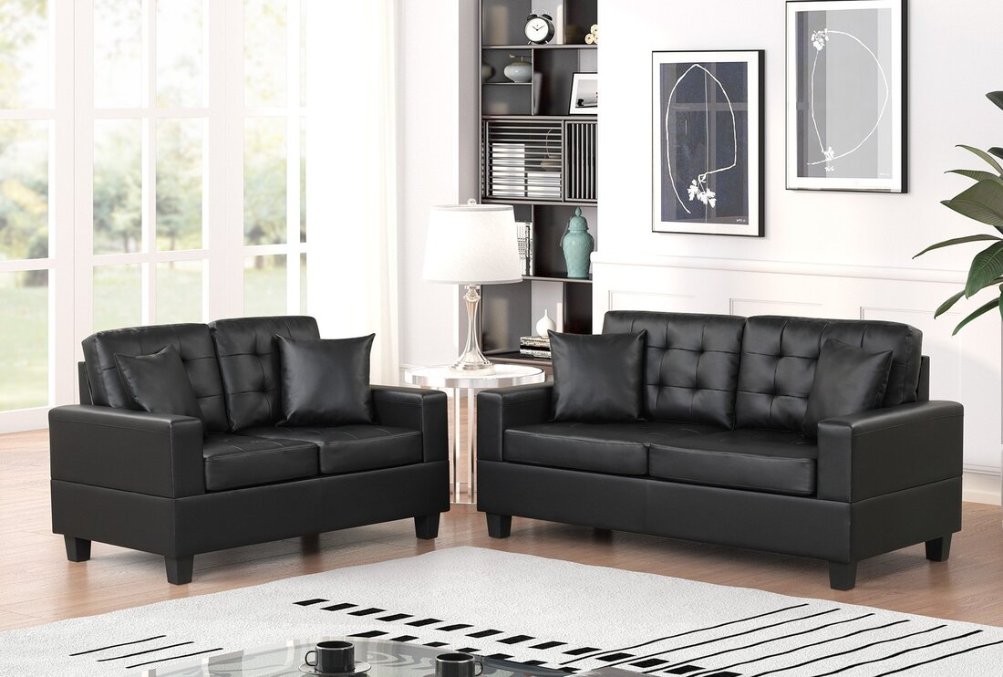 Black 2pc Sofa & Loveseat Set