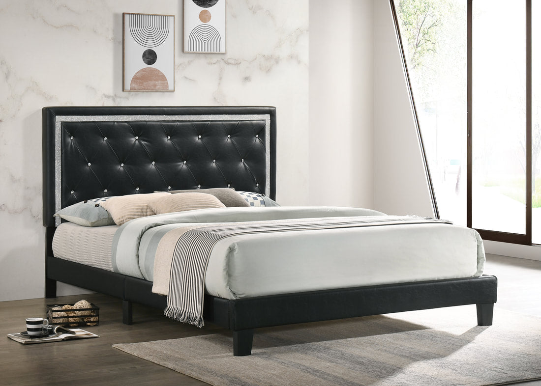 Black PU Platform Bed Frame