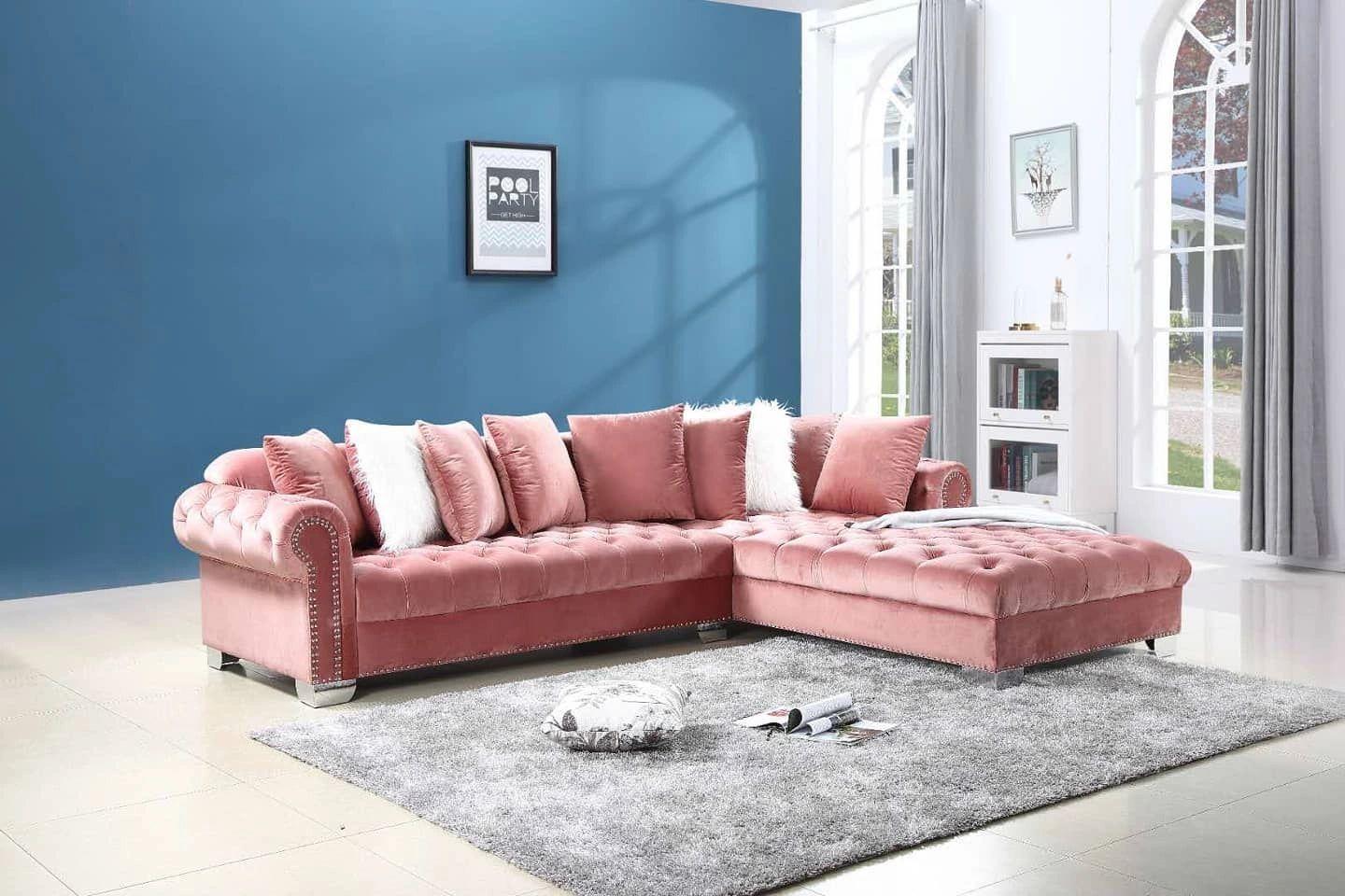 London Pink Velvet Sectional